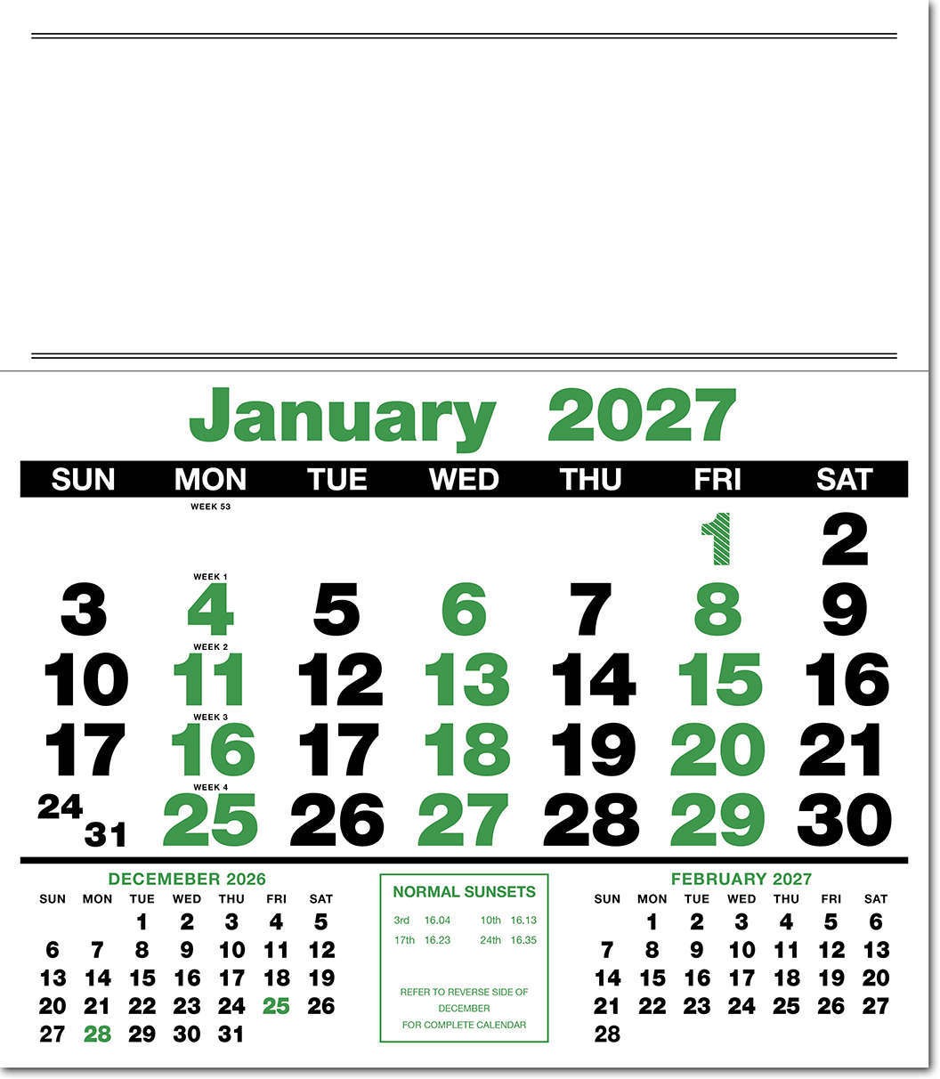 Bold Figure Headboard Calendar - Green and Black