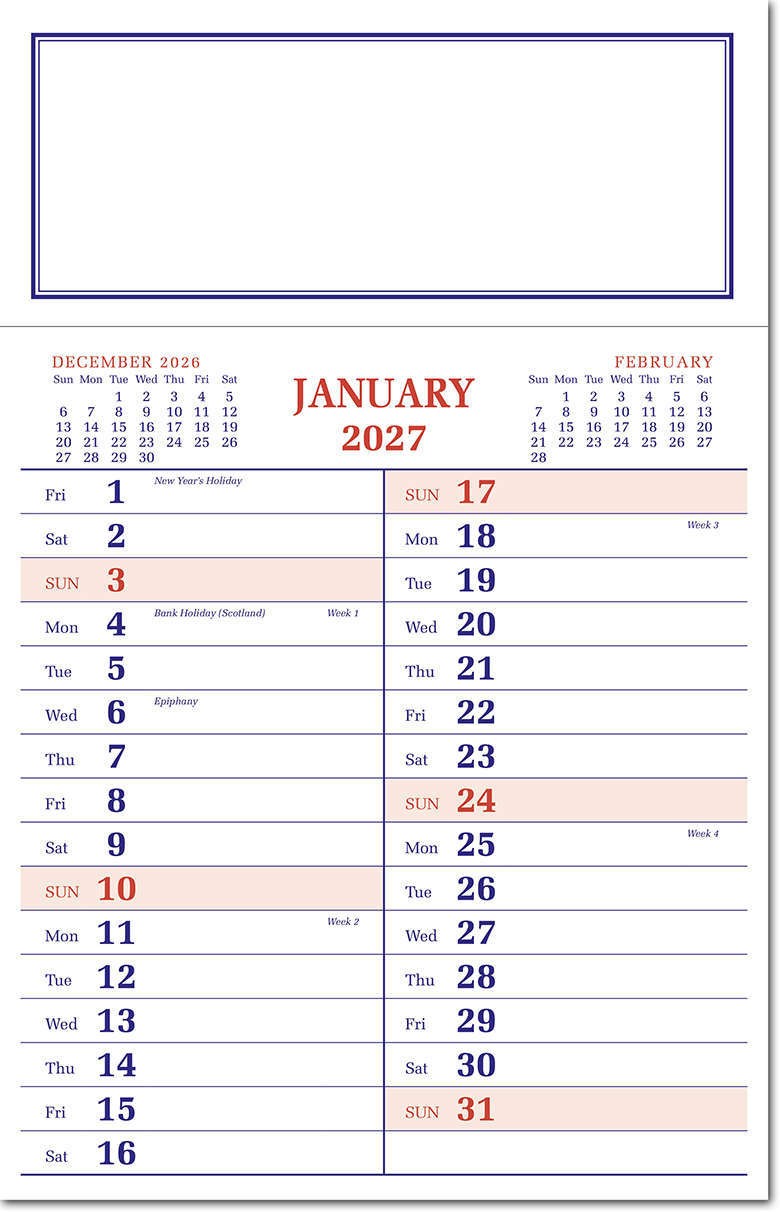 Full Backboard Memo Calendar - Blue and Orange