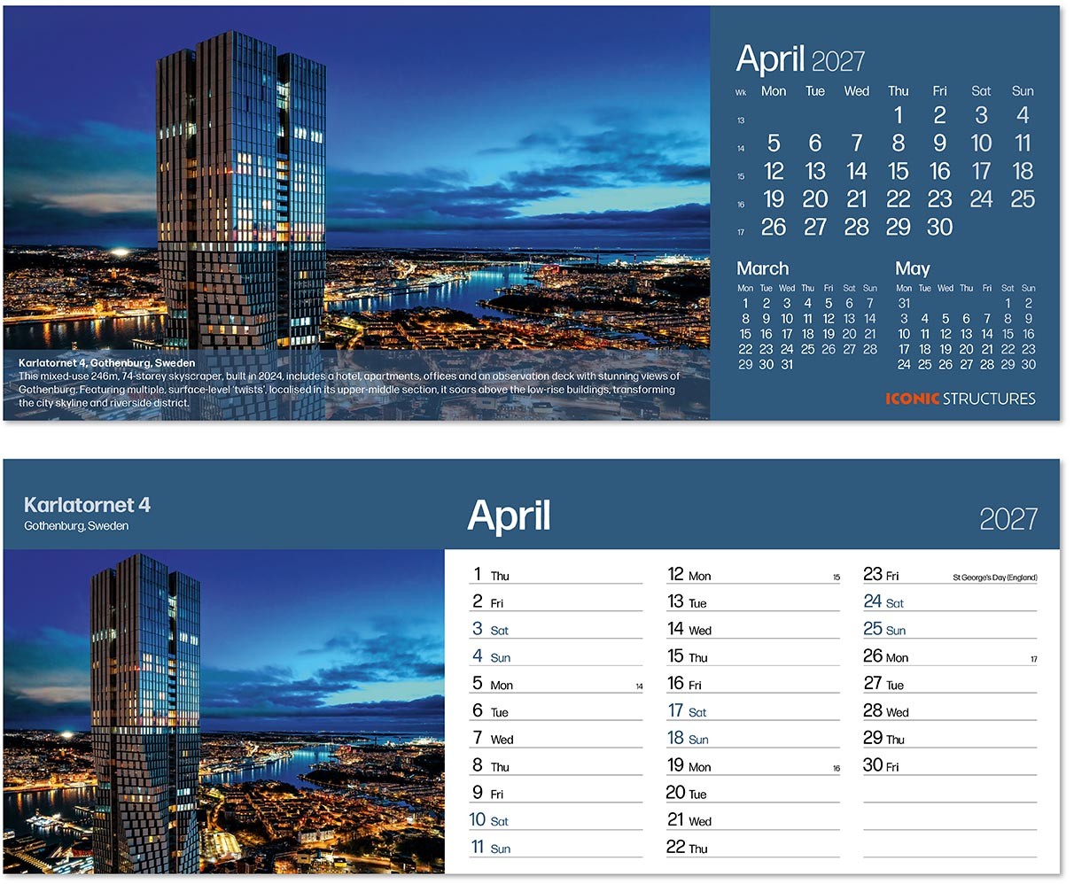 Iconic Structures Premium Lined Easel Desk Calendar