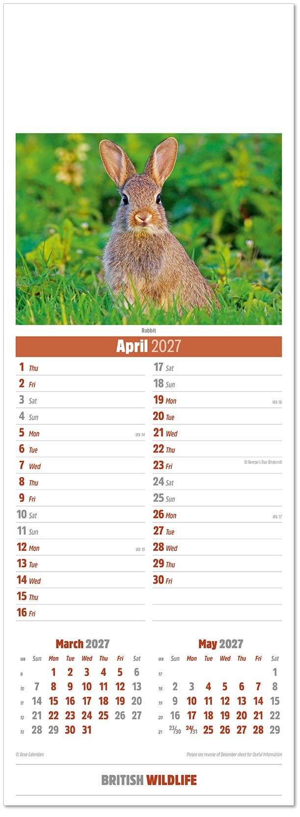 Slimline British Wildlife Calendar