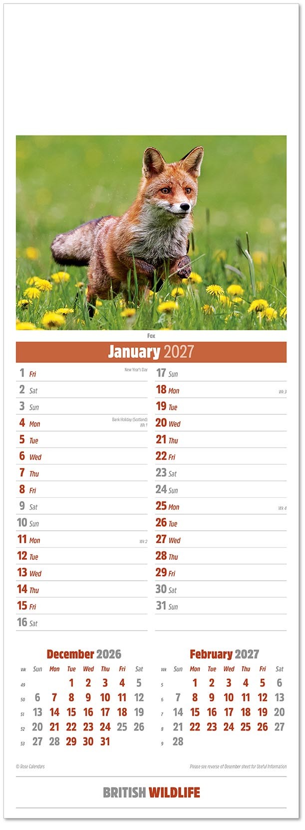 Slimline British Wildlife Calendar