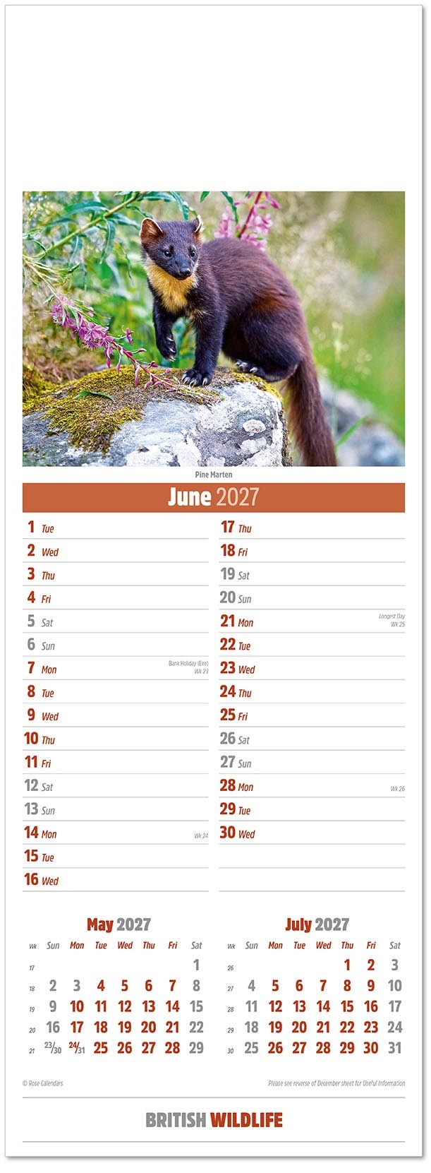 Slimline British Wildlife Calendar
