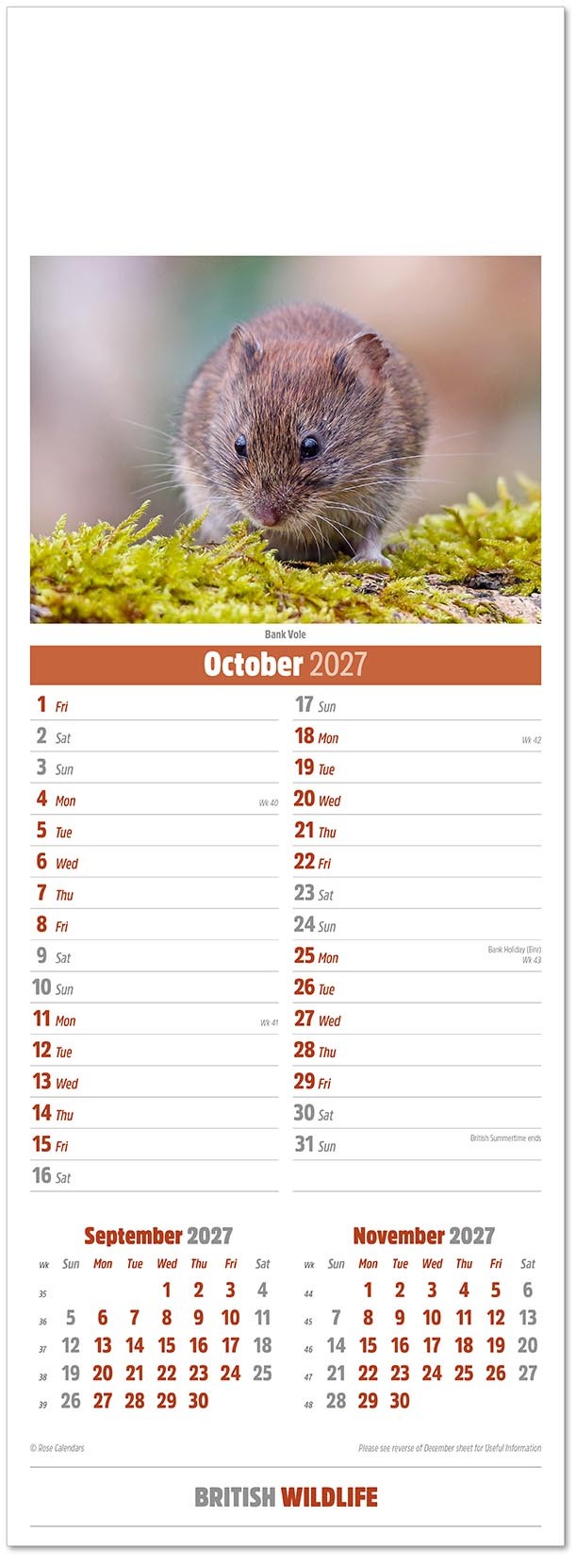 Slimline British Wildlife Calendar