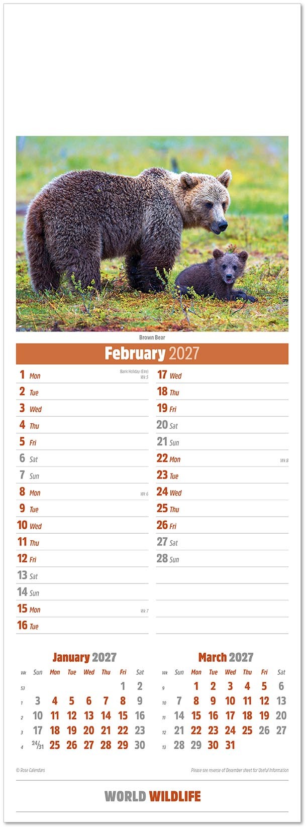 Slimline World Wildlife Calendar
