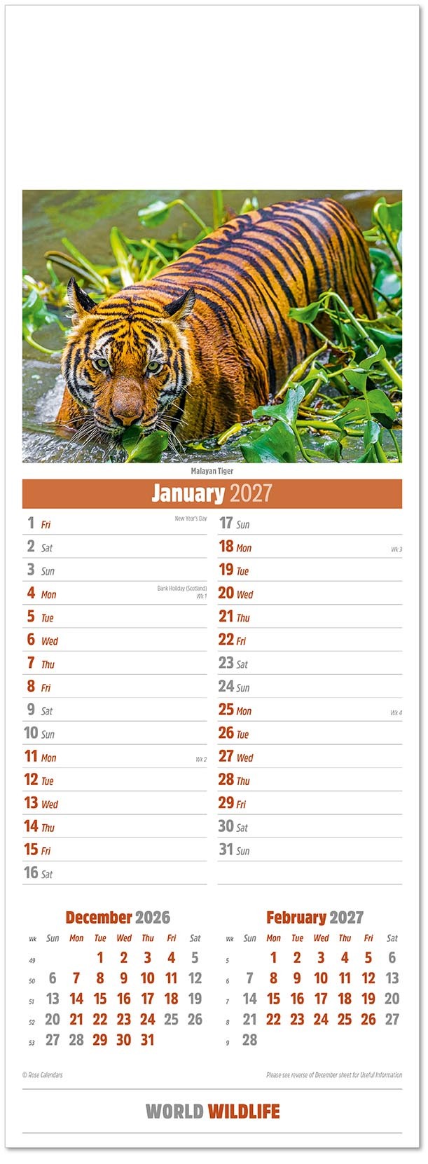 Slimline World Wildlife Calendar
