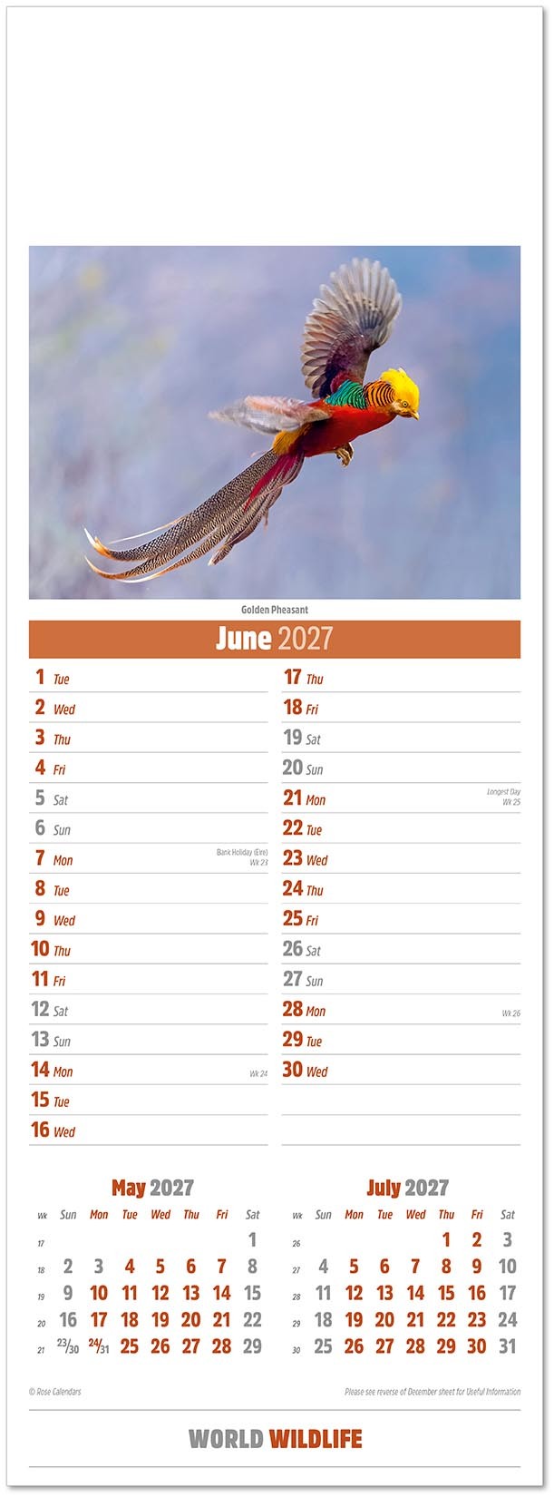 Slimline World Wildlife Calendar