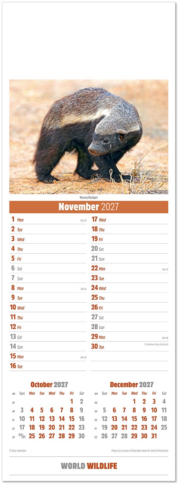 Slimline World Wildlife Calendar