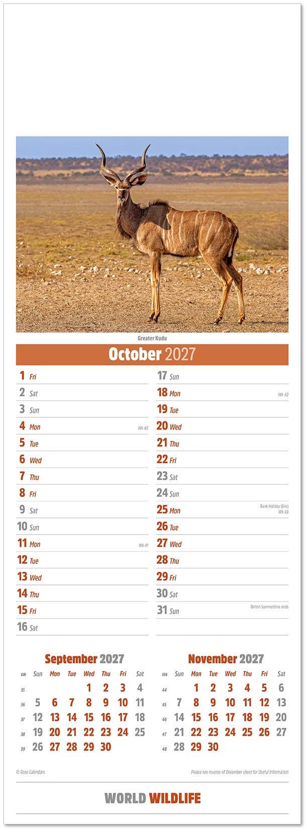 Slimline World Wildlife Calendar