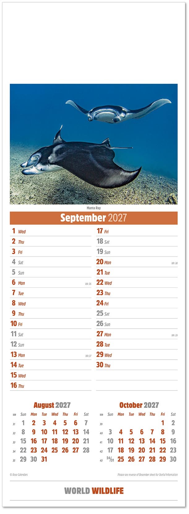 Slimline World Wildlife Calendar